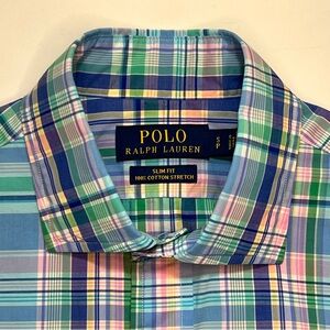 POLO RALPH LAUREN Slim Fit Cotton Stretch Pastel Plaid Button Shirt Size SP